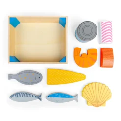 Jouet de caisse à poisson en bois