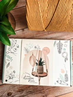 Kit diy étagère rondin macramé moutarde — étagère murale bohème