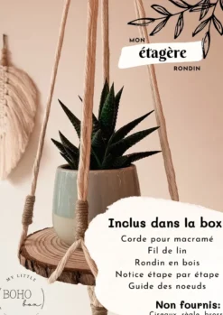 Kit diy étagère rondin macramé moutarde — étagère murale bohème