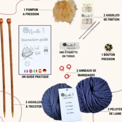 Kit tricot bonnet bleu