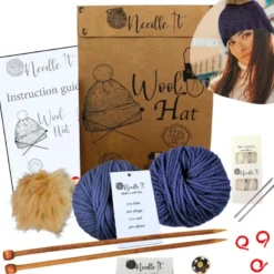 Kit tricot bonnet bleu