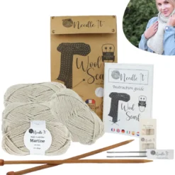 Kit tricot écharpe en laine beige
