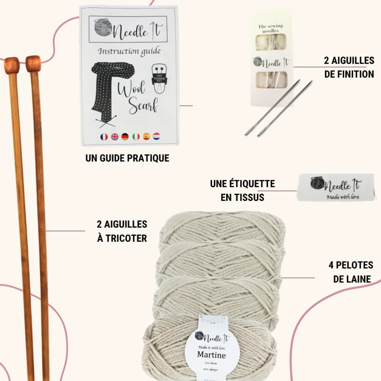 Kit tricot écharpe en laine beige