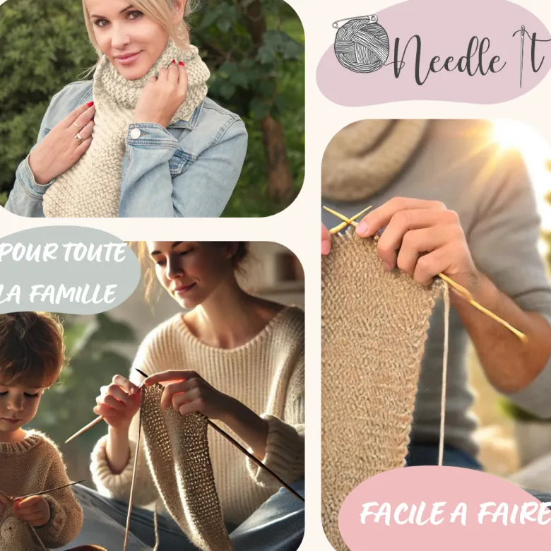 Kit tricot écharpe en laine beige