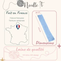 Kit tricot écharpe en laine bleu ciel