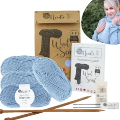 Kit tricot écharpe en laine bleu ciel