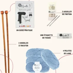 Kit tricot écharpe en laine bleu ciel