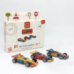 Kit voitures de course en bois coloré
