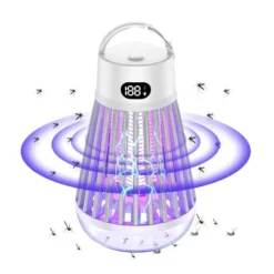 Lampe anti-moustiques rechargeable 2 en 1 : piège uv et lampe de camping blanc