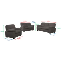 Lincoln canapé 3 places + 2 places + fauteuil en velours côtelé gris foncé