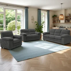 Lincoln canapé 3 places + 2 places + fauteuil en velours côtelé gris foncé
