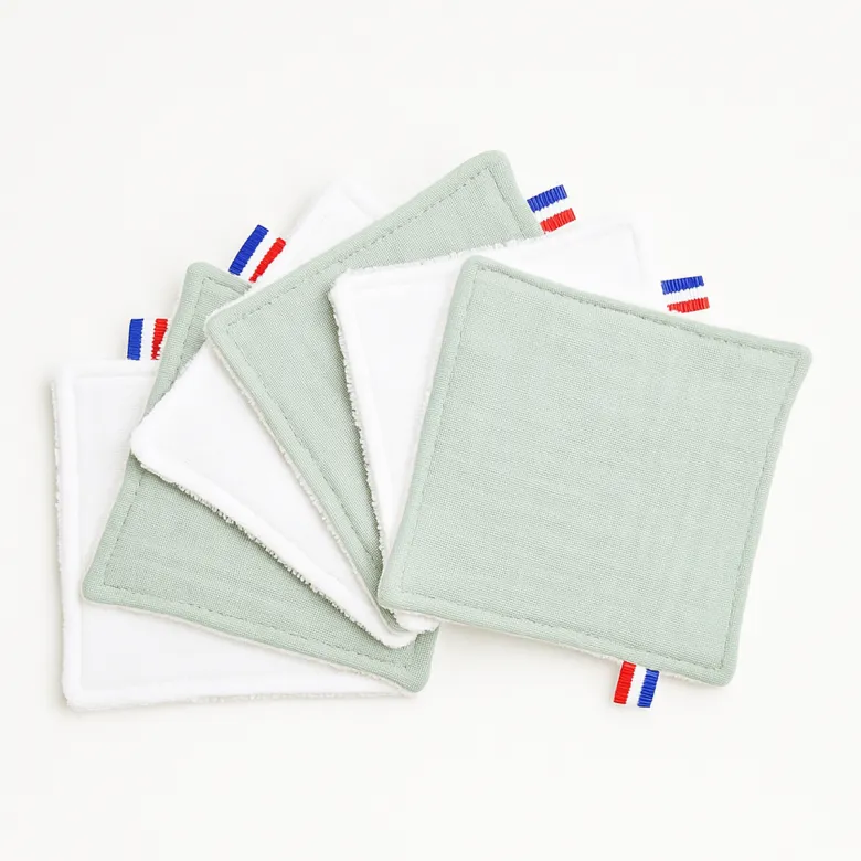 Lingettes coton bio blanc et vert