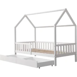 Lit cabane pour enfant 190x90cm blanc avec tiroirs marceau
