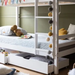 Lits superposés pour enfants 190x90cm blanc avec tiroirs ambre