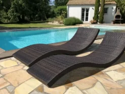 Lot de 2 bains de soleil en résine tressée - chocolat