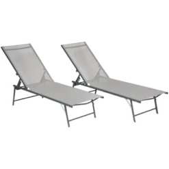 Lot de 2 bains de soleil pliants sicilia textilène gris - structure anthracite