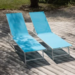 Lot de 2 bains de soleil pliants sicilia en textilène bleu