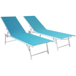 Lot de 2 bains de soleil pliants sicilia en textilène bleu