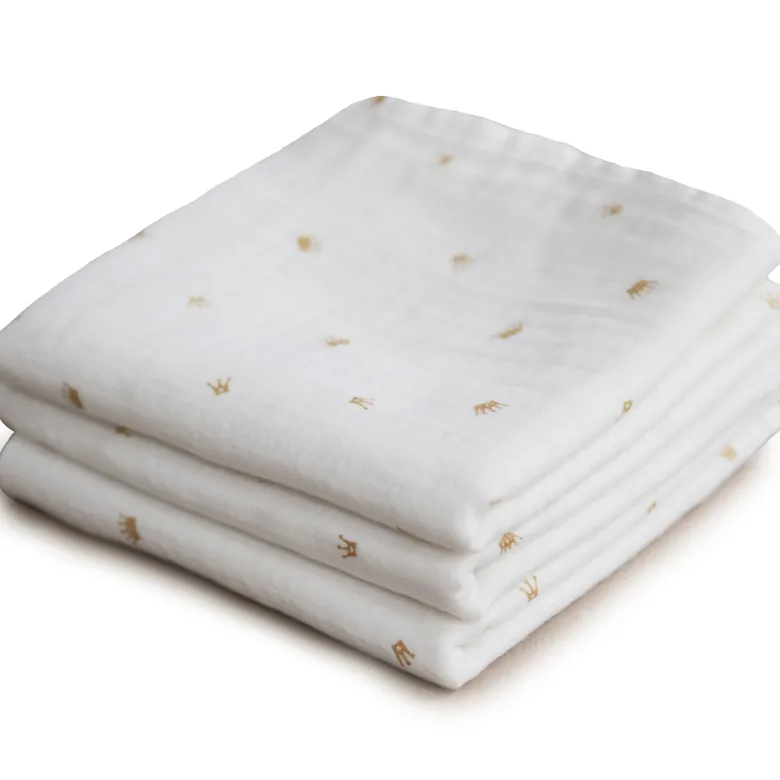 Lot de 3 langes en coton bio crowns (60 x 60 cm)