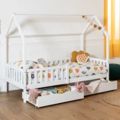 Lot de 2 tiroirs de rangement blancs pour lit