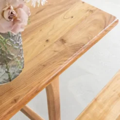 Lot table haute + 2 bancs en acacia