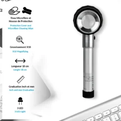 Loupe à poser fishtec grossissement x5 éclairante 3 led aluminium