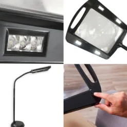 Loupe sur pied lumineuse x5 12 led grande surface 22,5 x 18 cm