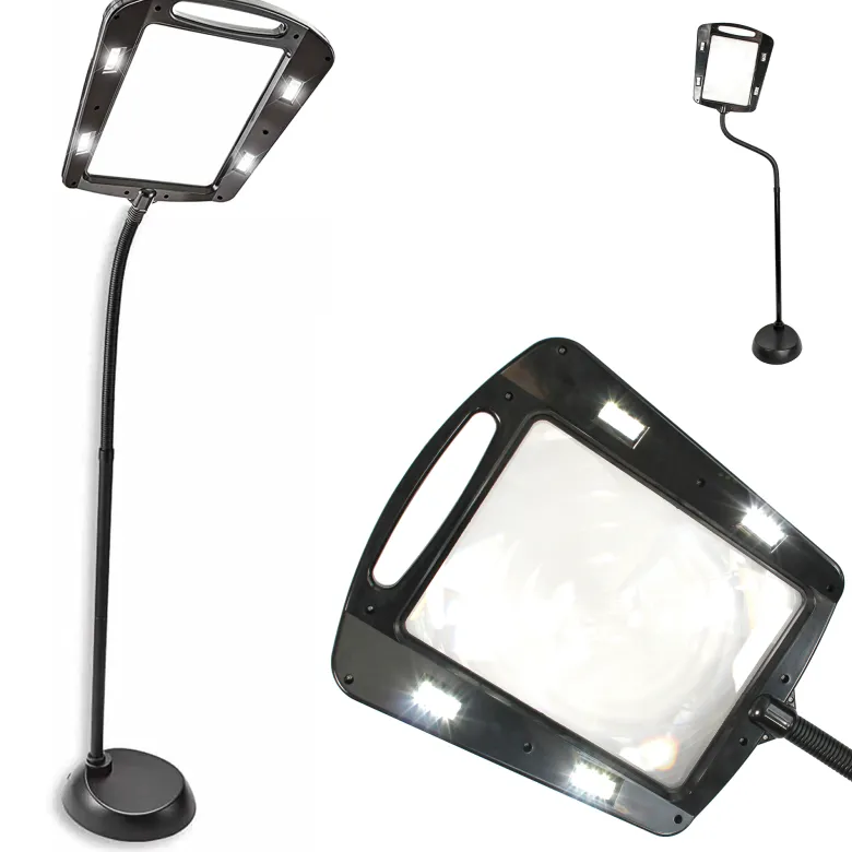 Loupe sur pied lumineuse x5 12 led grande surface 22,5 x 18 cm