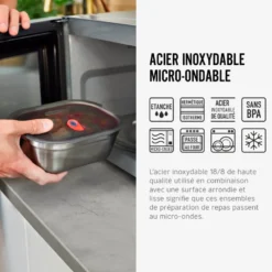 Lunch box en inox micro-ondable -set de 3 x 600ml