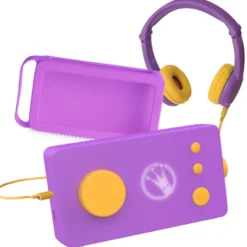 Lunii - ma fabrique à histoires violette avec son casque assorti violet et sa