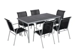 Lusiana table de jardin et 6 chaises en acier et toile pvc gris