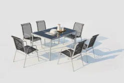 Lusiana table de jardin et 6 chaises en acier et toile pvc gris