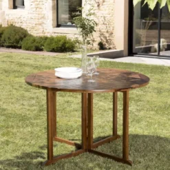 Maeva - table de jardin 4 à 5 pers. Table ronde rabats bois teck huilé