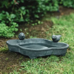 Mangeoire à oiseaux abreuvoir jardin en fonte grise 19.5cm