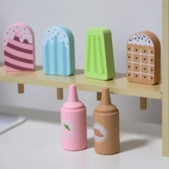 Marchande enfant +3 - chariot à glaces en bois - accessoires - soutien motricité