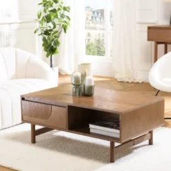 Mario - table basse couleur naturelle 2 tiroirs motif arrondi 2 niches