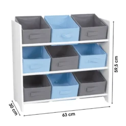 Meuble 9 panières pour enfant bleu gris