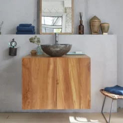 Meuble salle de bain suspendu teck