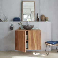 Meuble salle de bain suspendu teck