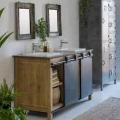 Meuble sous vasque bois recyclé et métal