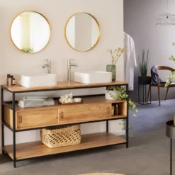 Meuble sous vasque en bois et métal