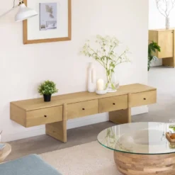 Meuble tv en bois de manguier 4 tiroirs amara
