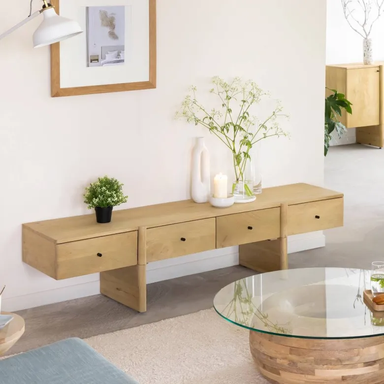 Meuble tv en bois de manguier 4 tiroirs amara