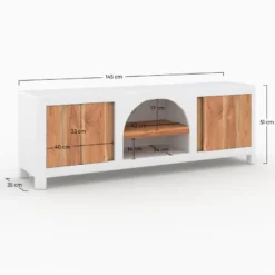 Meuble tv en plâtre blanc cassé et bois d'acacia 145 cm - fira