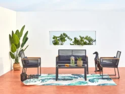 Mihata salon jardin bas noir bois