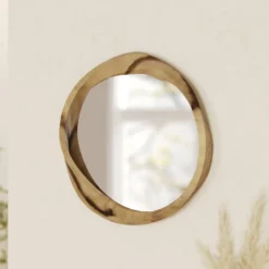 Miroir rond en bois clair de suar ondulé d53 cm - yong