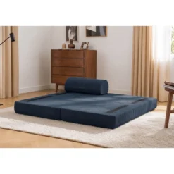 Méridienne modulable et convertible - velours côtelé Bleu