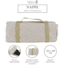 Nappe picnic xl étanche pois blancs
