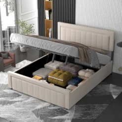 Nashville lit coffre 140x190cm en velours beige