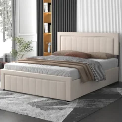 Nashville lit coffre 140x190cm en velours beige